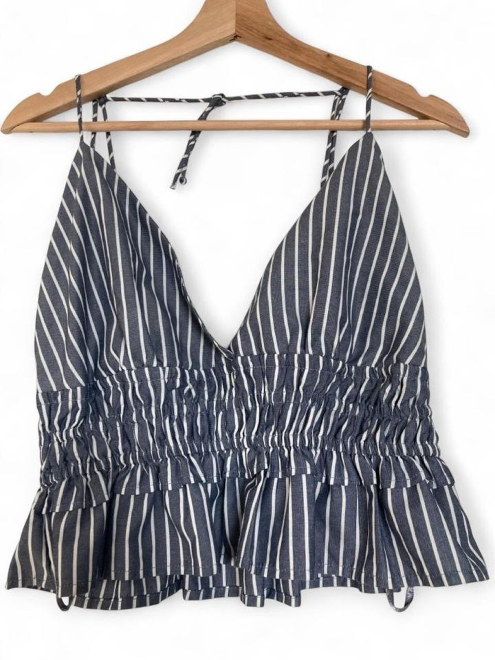 Navy and White Striped Smocked Peplum Cami